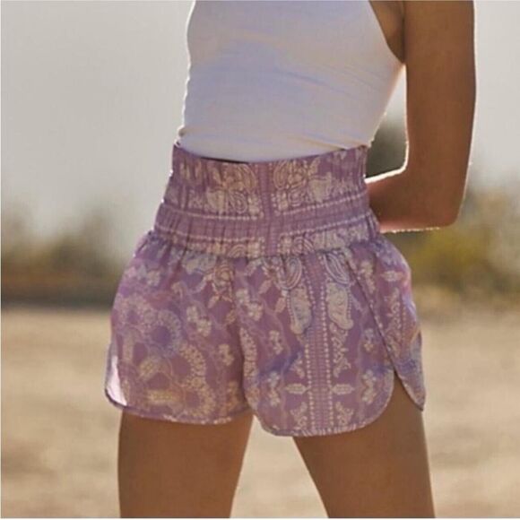 Free People Womens Shorts Purple The Way Home High Waisted Paisley Boho Medium - Picture 1 of 7